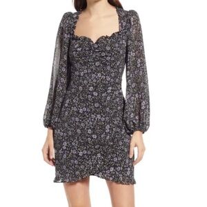 Floret Studios Black Ditsy Floral Faux Wrap‎ Dress